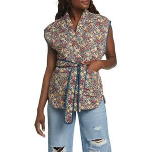 NWT Blank NYC Floral Quilted Sleeveless Belted Vest Bloom  Brown Women's Large